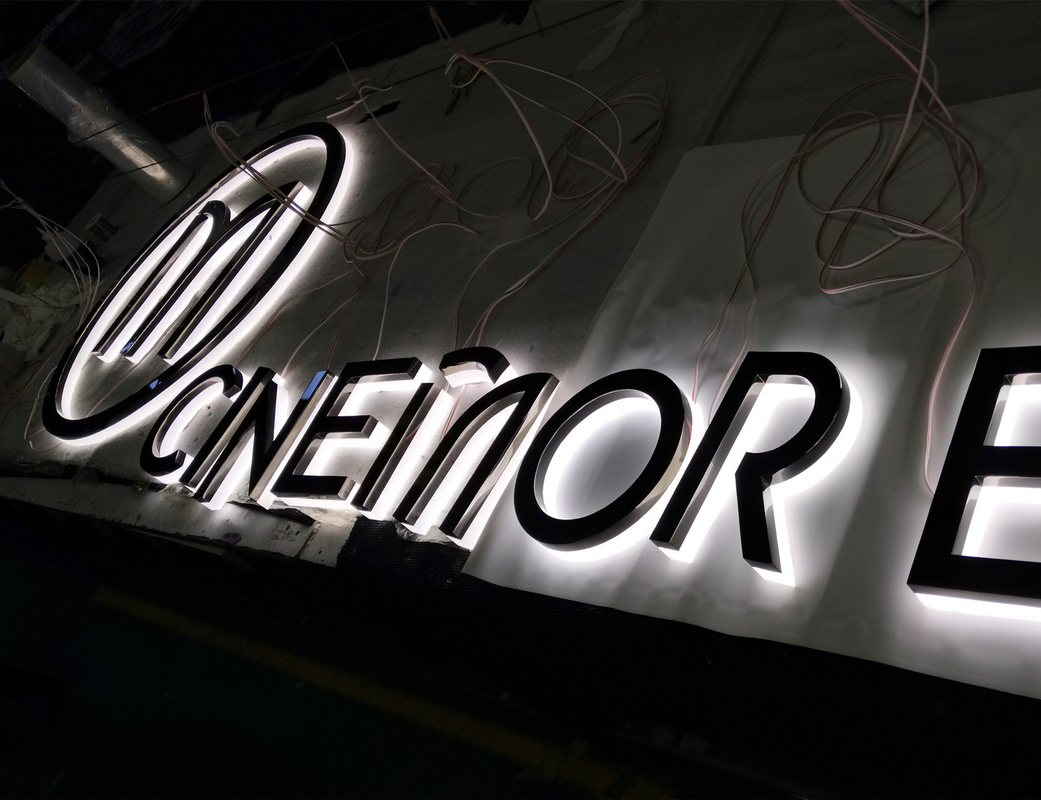 7000K Backlit Halo Lit Stainless Steel Channel Letter Signs Acrylic LED Electroplated Edge Lit